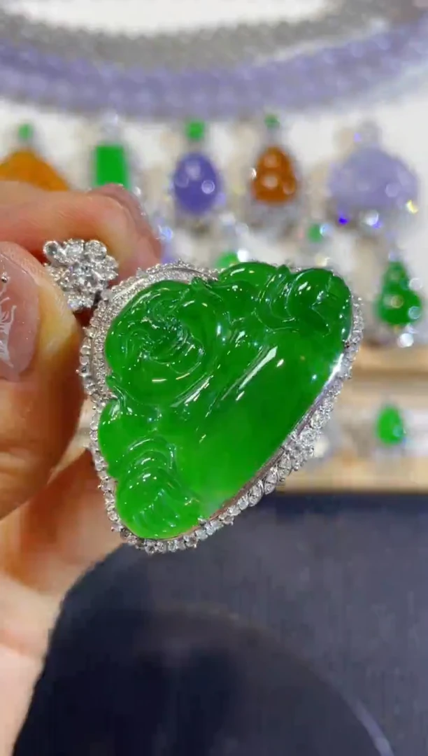 吊坠(不含链)18K金镶嵌翡翠团购15