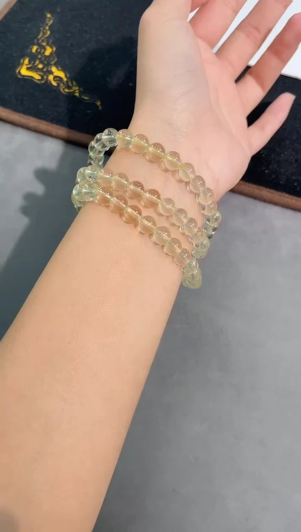 水晶手链未镶嵌1号柠檬黄水晶三圈手链7mm