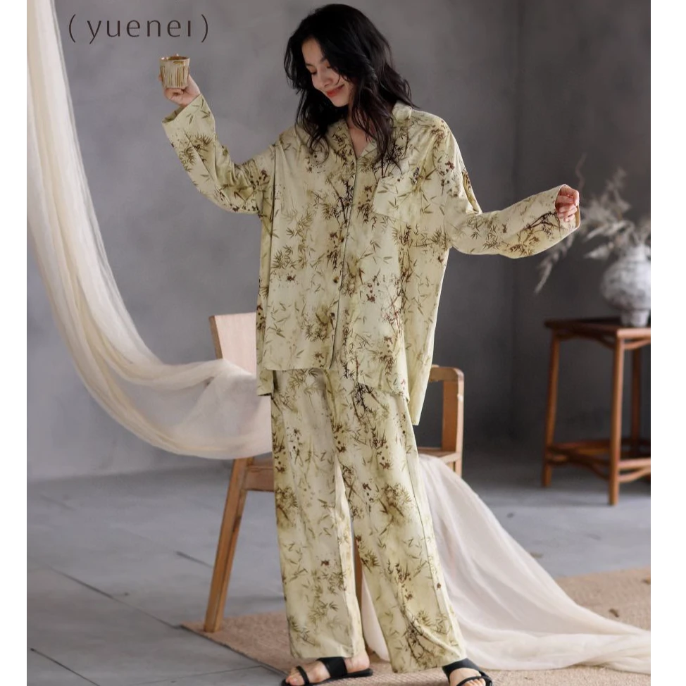 春秋新款时尚欧美风男女睡衣纯棉长袖高级感可外穿家居服