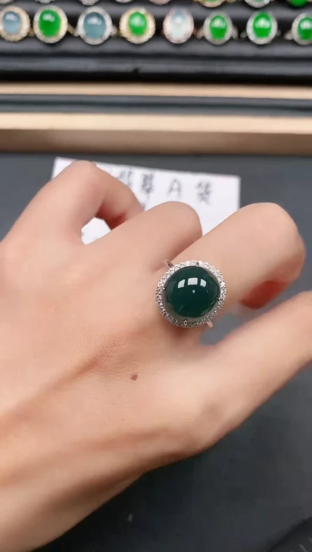 翡翠戒指银S925镶嵌1111