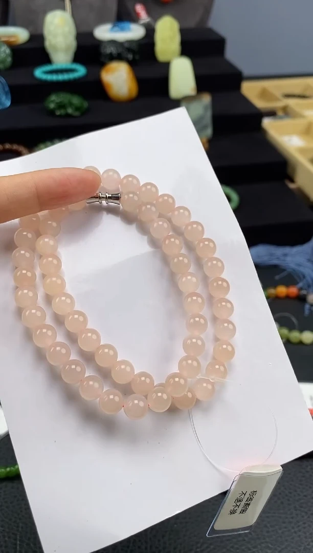 未镶嵌和田玉挂件嘻8mm藕粉圆珠妈妈链