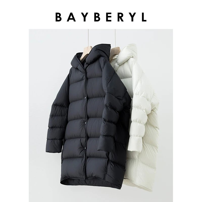BAYBERY老贝吐司轻暖连帽宽松黑白棕扣羽绒服YRF3K2721