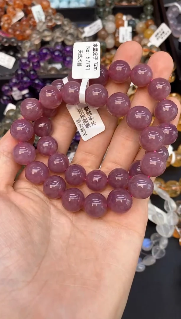 水晶手串未镶嵌28紫马粉12mm多样性发其一