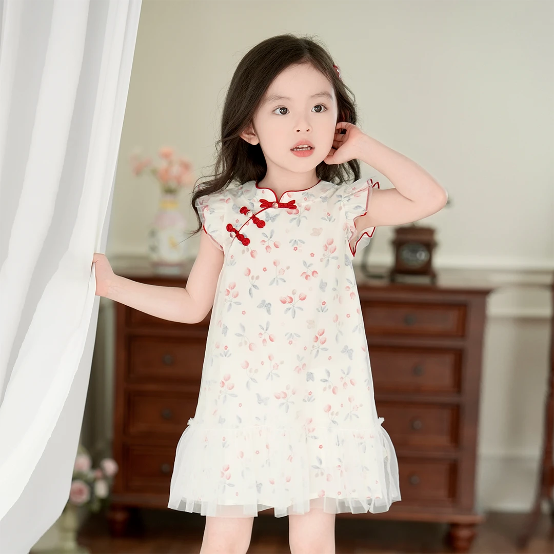 现货【花间令】夏季3583女宝新中式旗袍裙女童甜美洋气国风连衣裙