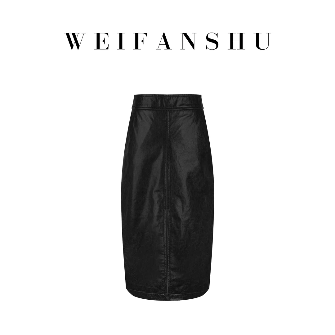 WEIFANSHU/魏凡舒【里约热吻】秋冬新款时尚高级简约显瘦羊皮半裙