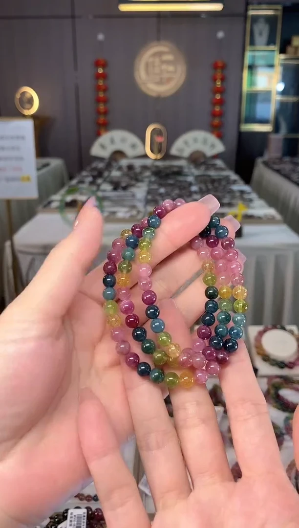 未镶嵌透体老矿碧玺彩虹三圈手串6mm+碧玺hon多样性发一条