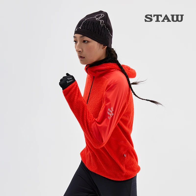 STAW世拓越野连帽抓绒长袖T恤秋冬保暖透气加绒跑步运动P绒速干衣
