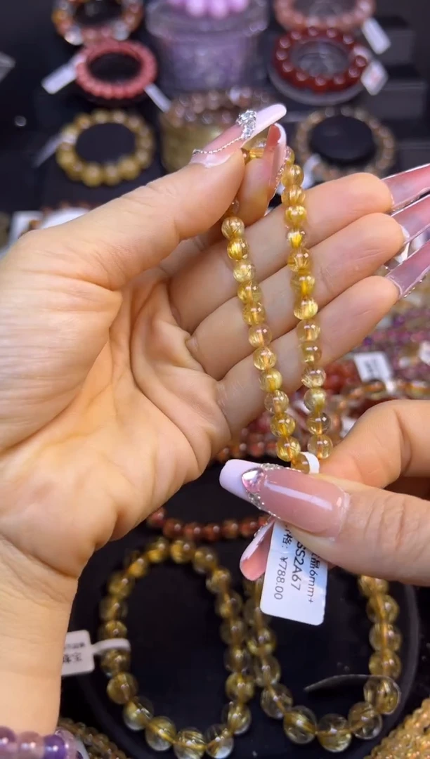 未镶嵌手串水晶金发晶6mm+