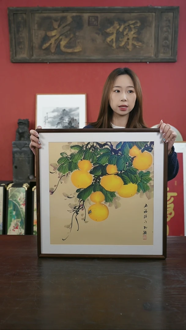 【闪购商品】书法手绘50*50-A603五福临门-胡桃