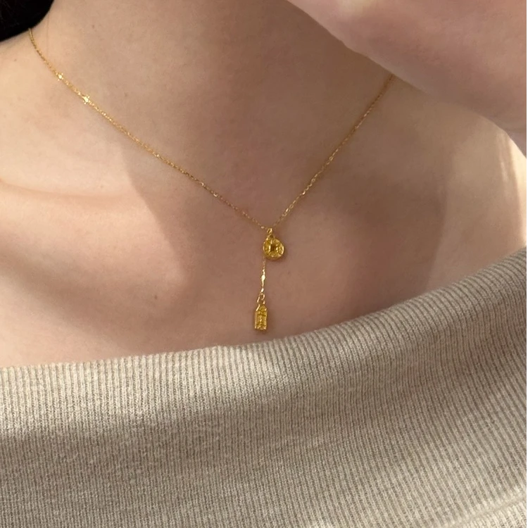 卡柒 铜合金项链 新中式平安牌钱币项链复古轻奢气质高级感锁骨链