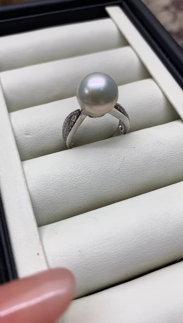 银S925镶嵌戒指淡水珍珠11-12mm