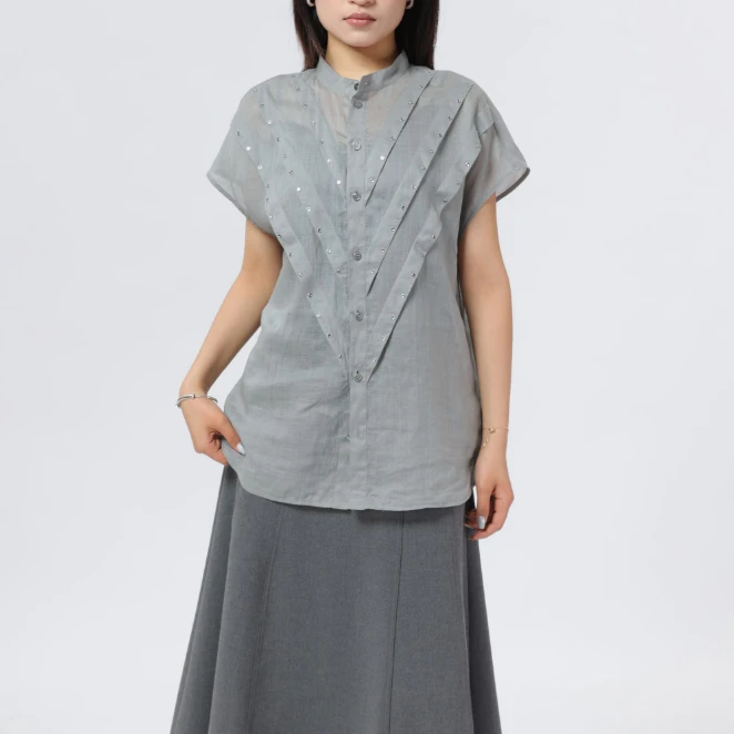 AMASS/阿玛施夏季衬衫新中式气质时尚无袖女衬衣女530031