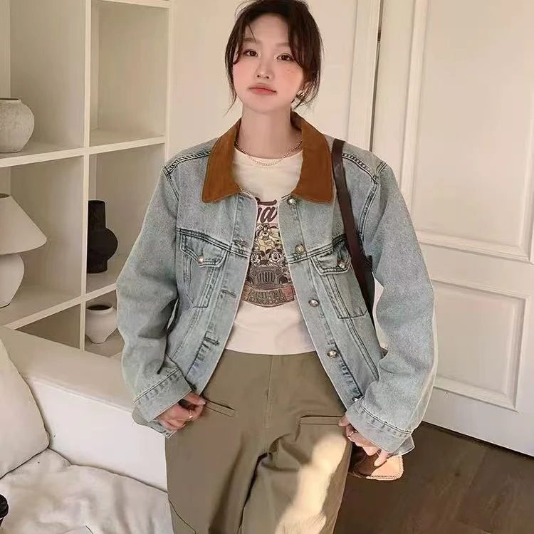 FF23# 蓝色复古牛仔外套可盐可甜bf风炸街夹克