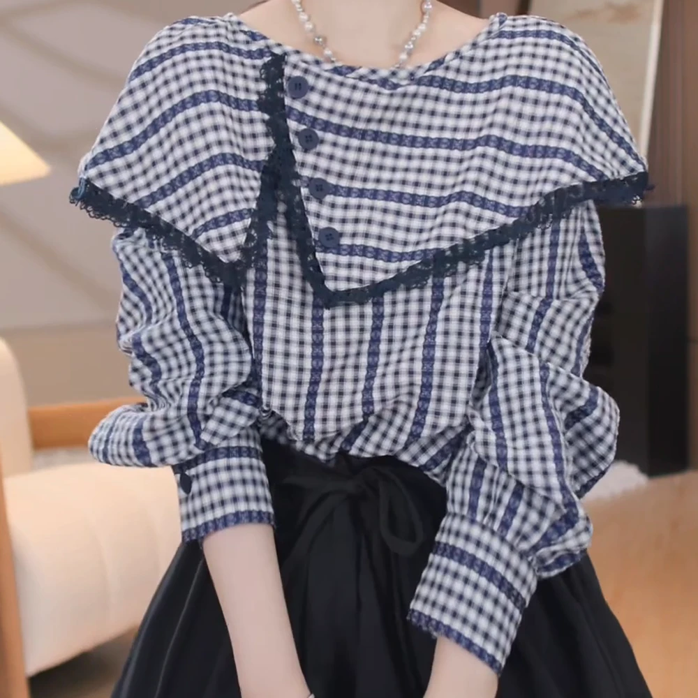 2025春季新款时尚气质百搭小众设计款荷叶领衬衫女