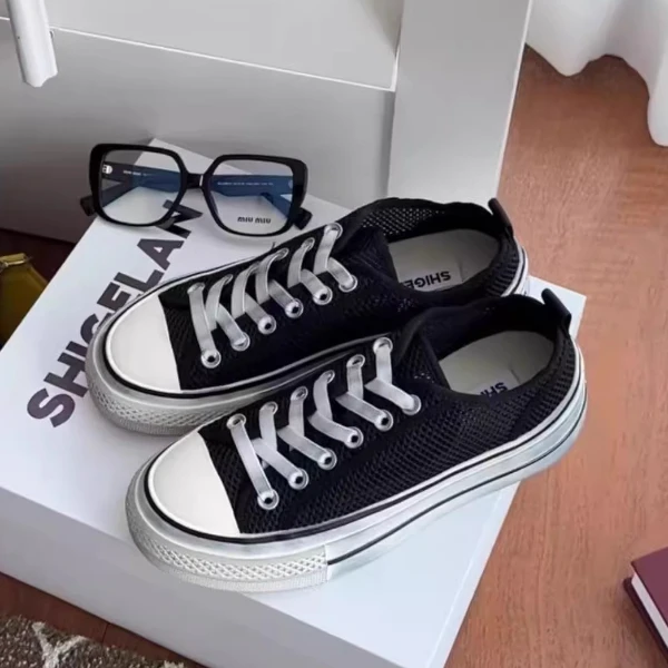 诗歌兰女鞋新款网状镂空系带休闲鞋板鞋