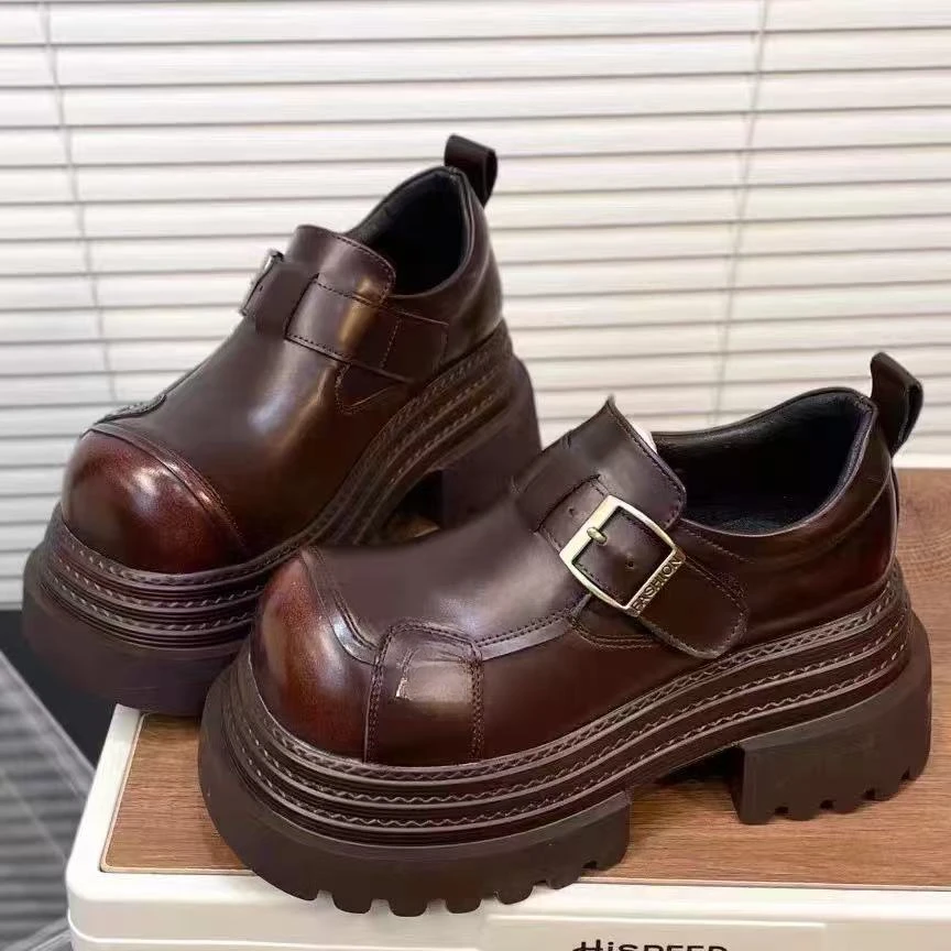 厚底乐福鞋女2025早秋百搭松糕新款复古百搭小单鞋小个子增高短靴