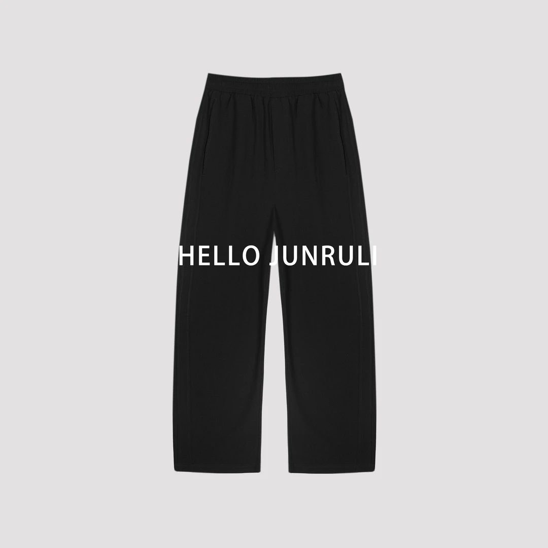 HELLO JUNRULI  夏季简约直筒休闲男士透气速干泡泡纱百搭弯刀裤