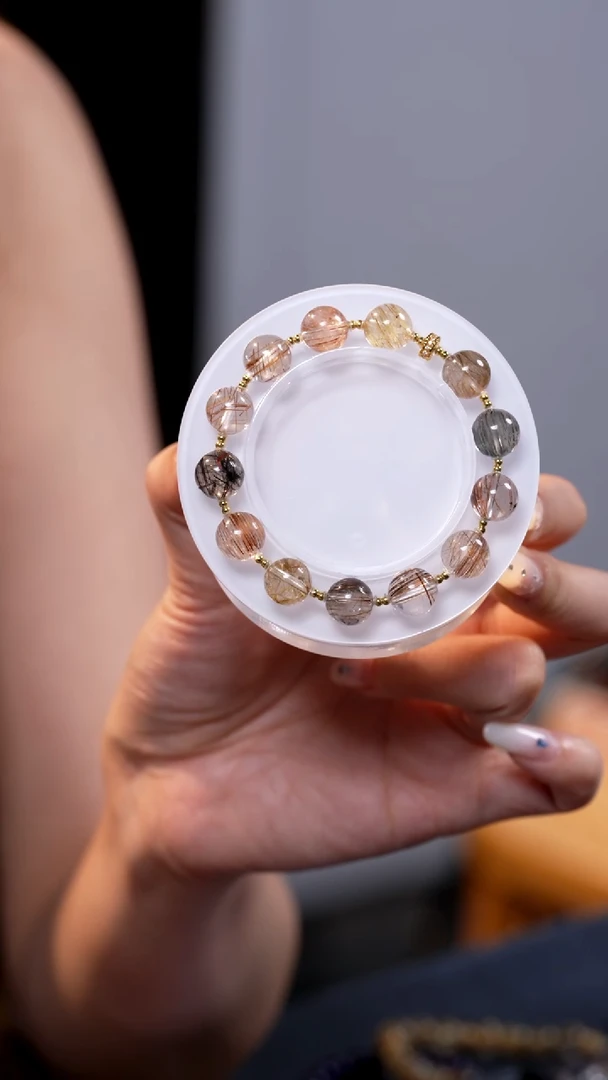 发晶手链18K金镶嵌10-11mm彩发