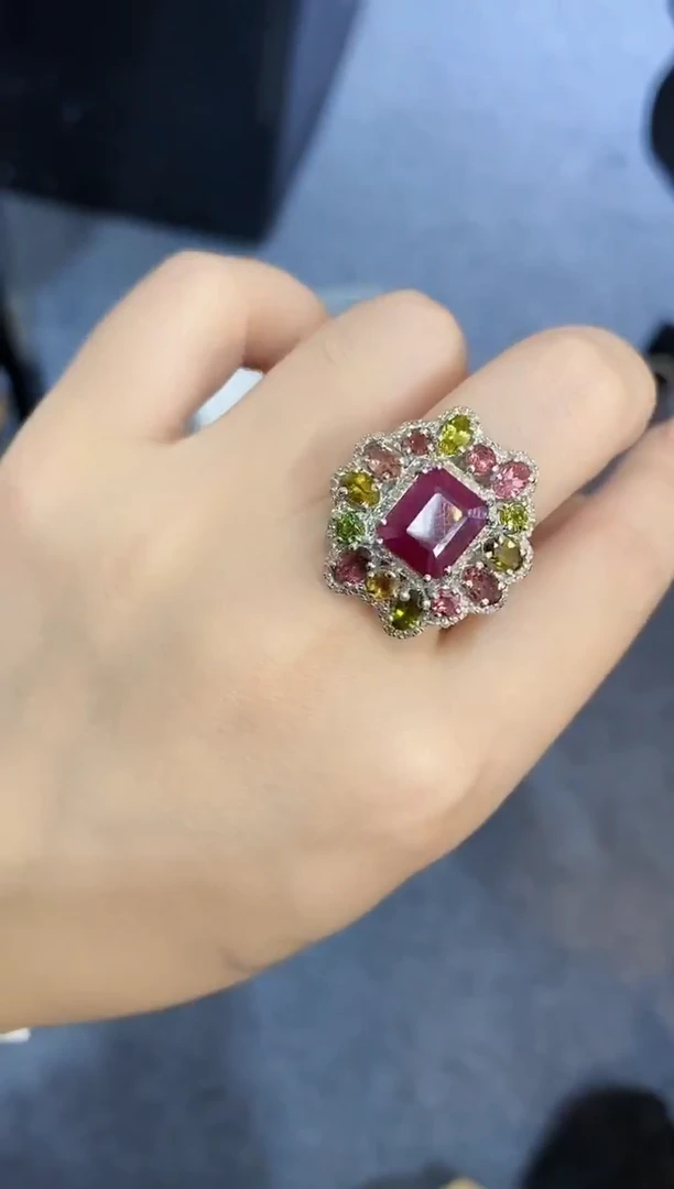 银S925镶嵌戒指定制红宝石楚楚珠宝中古甄选不退换