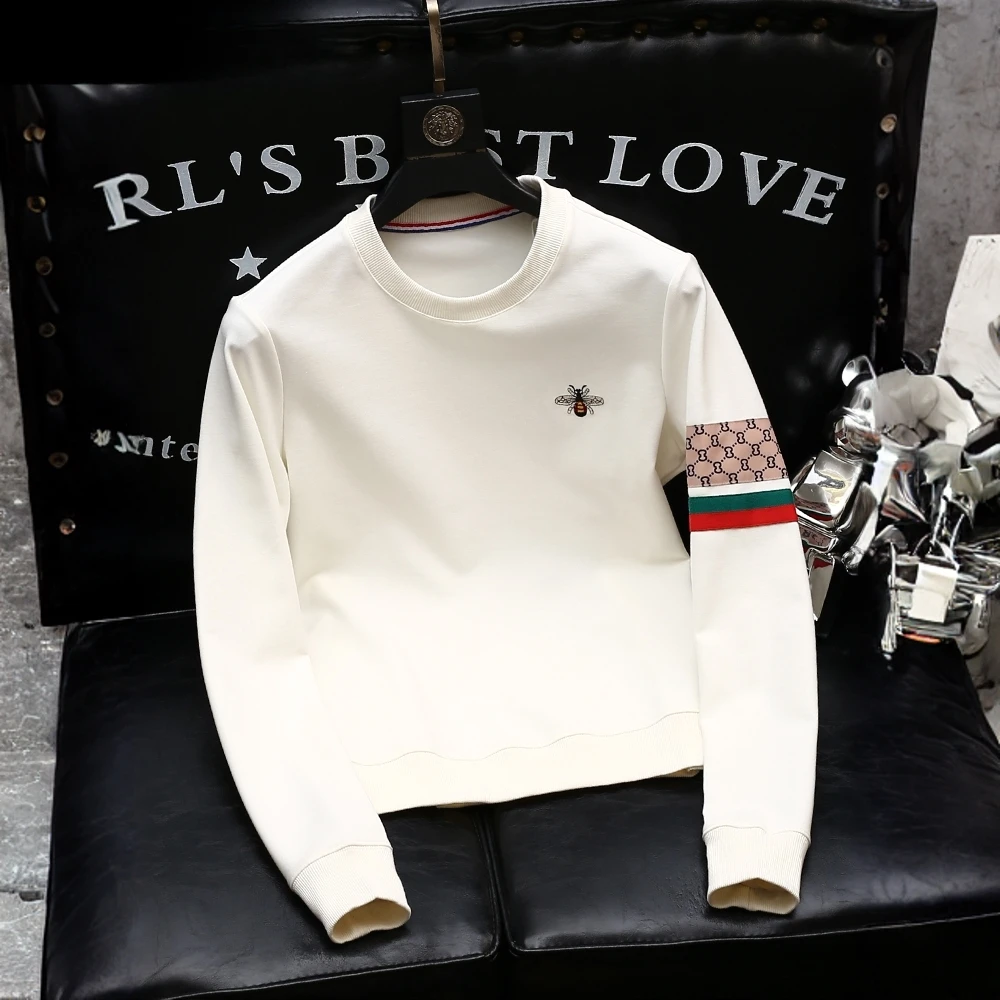 WICESANT乌茨森特春秋男士新款刺绣拼色长袖套头圆领修身卫衣潮