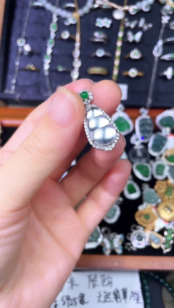 石英质玉银S925镶嵌吊坠(不含链)石英质玉