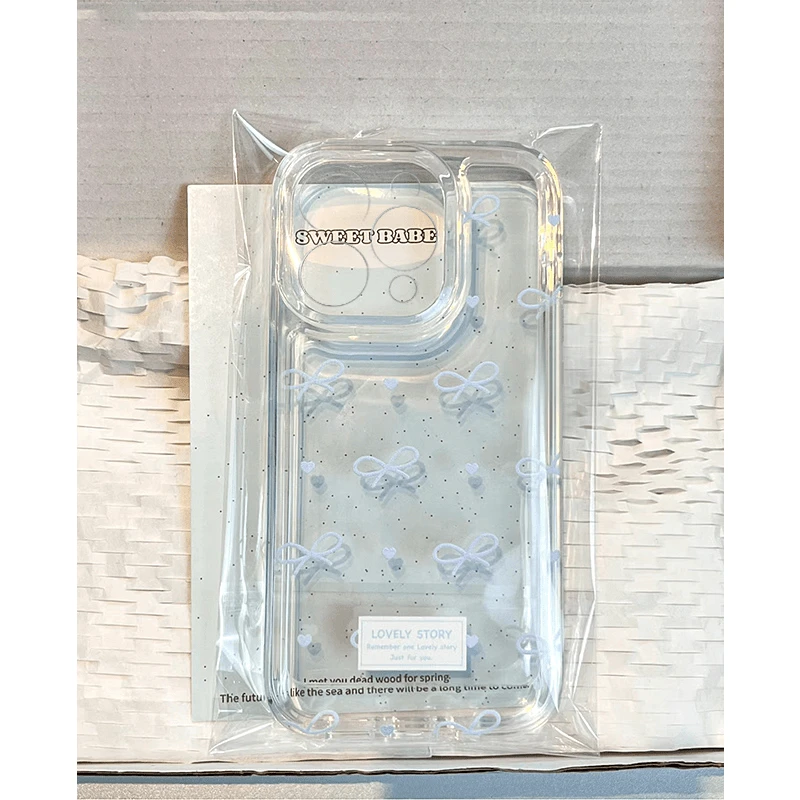 蓝蝴蝶结适用iphone16/15promax手机壳苹果13/14全包12/11防摔7/8