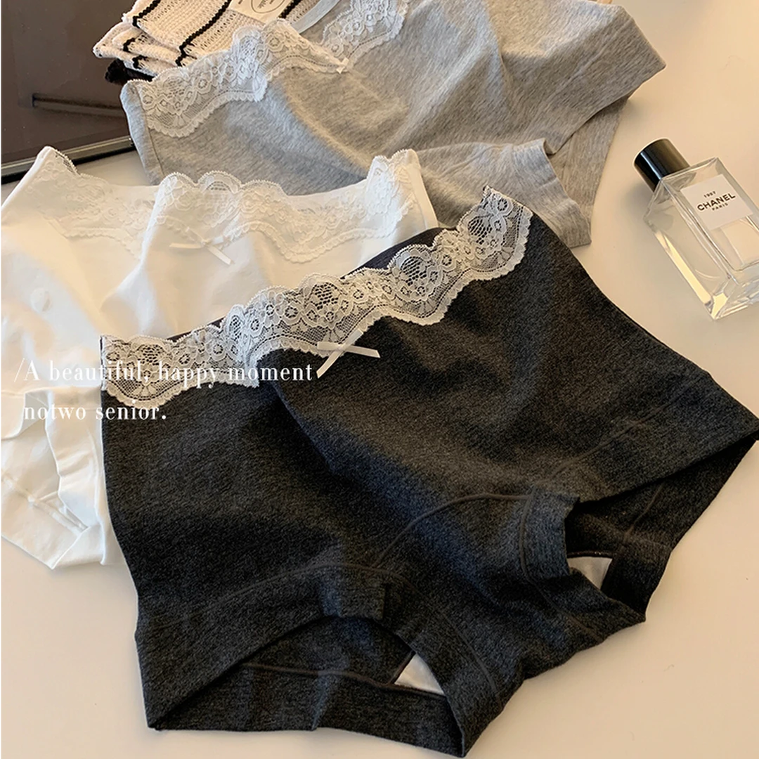 平角蕾丝内裤女纯棉抗菌加长裆收腹性感女士无痕安全2025新款短裤