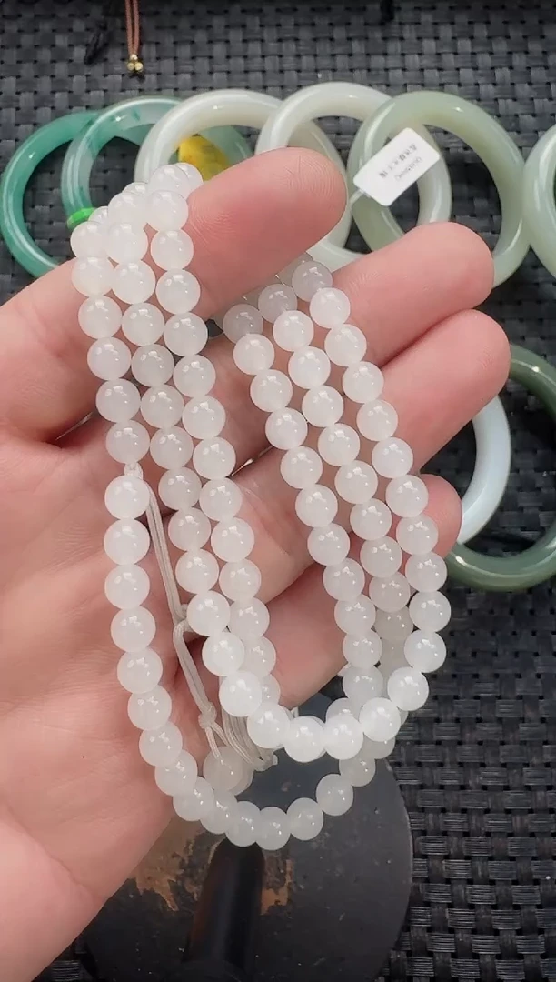 颈饰未镶嵌和田玉6mm白玉108长链