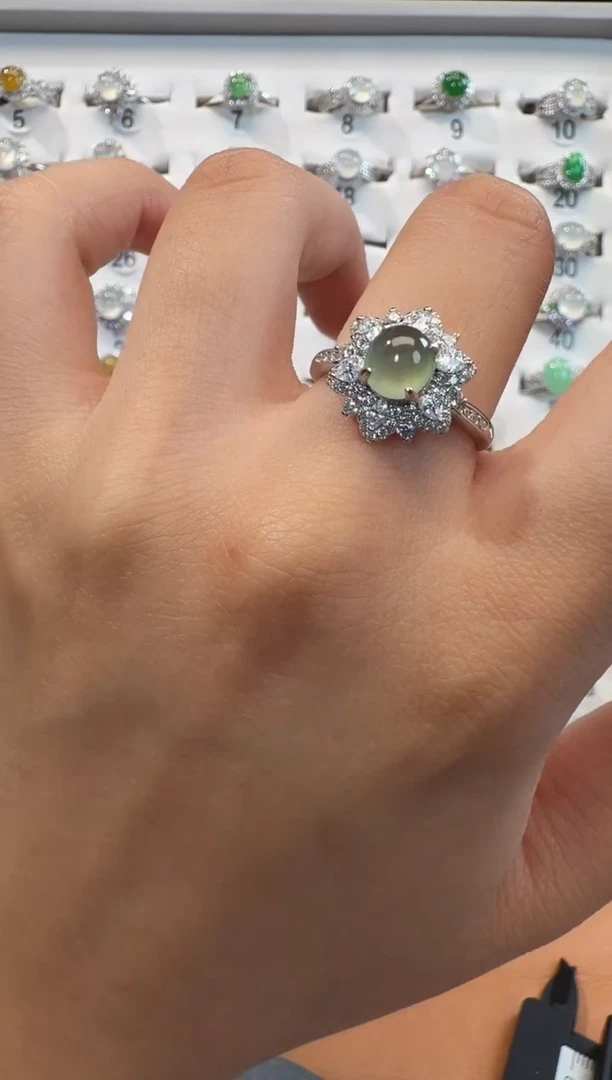 银S925镶嵌戒指翡翠925银镶翡翠戒指镶嵌25