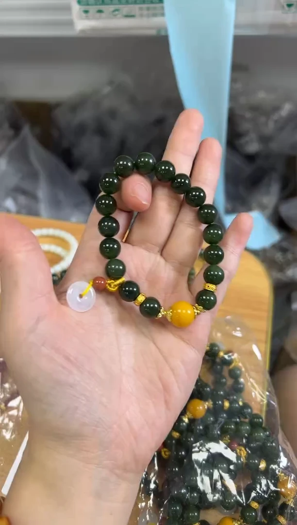 手链未镶嵌和田玉红皮老料和田碧玉蜜蜡款手串[1223]