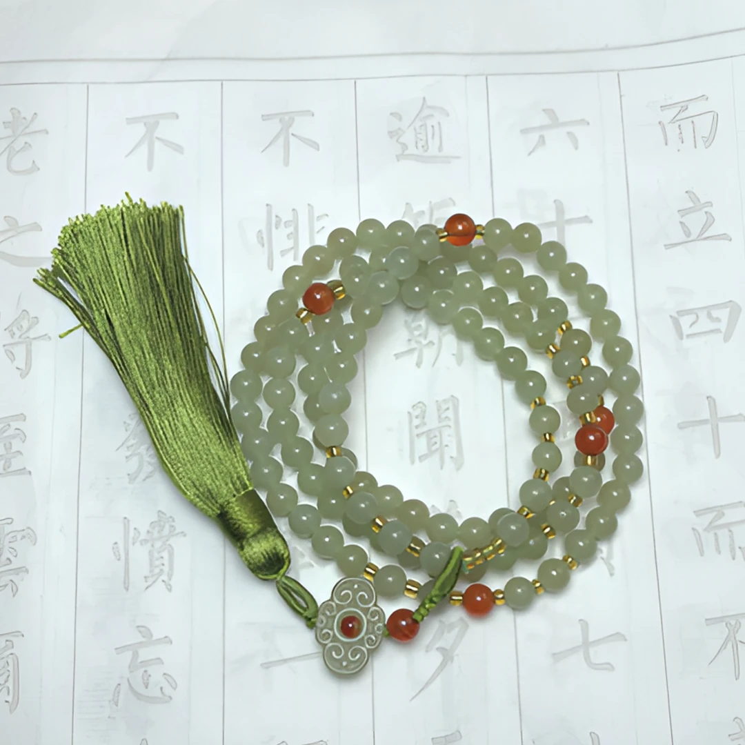 【琪禧珠宝】和田玉湖水绿如意108颗多圈手串（多样性发货）