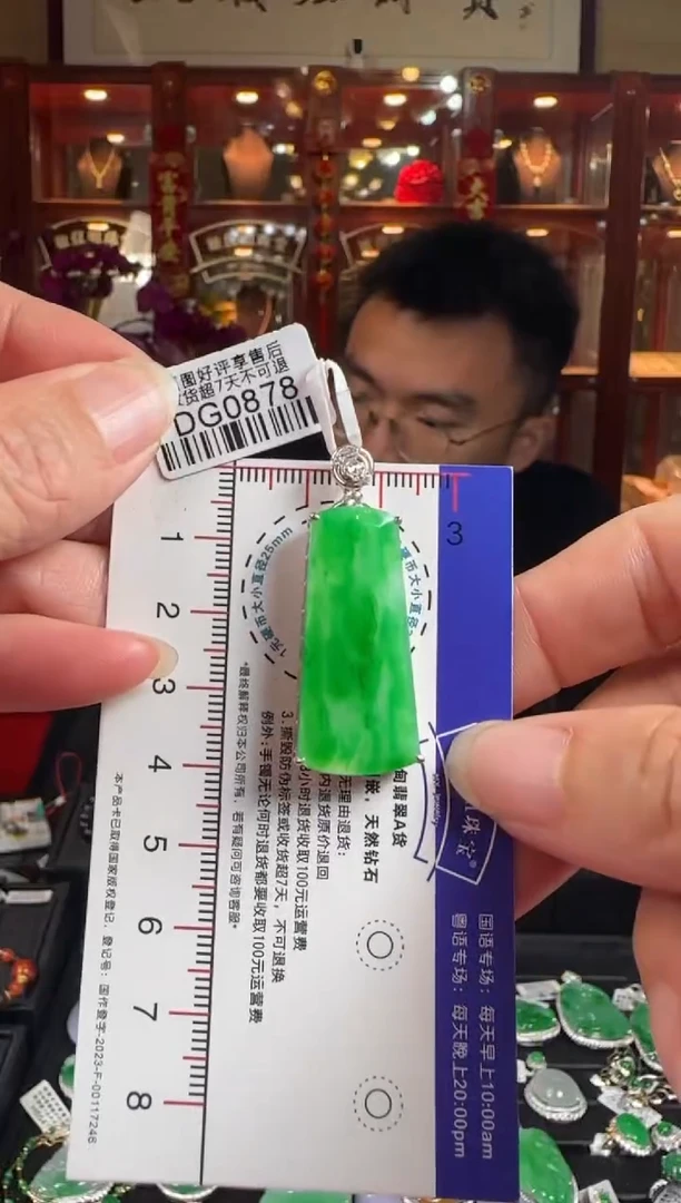 【闪购商品】翡翠颈饰18K金镶嵌DG0878 冰绿无事牌