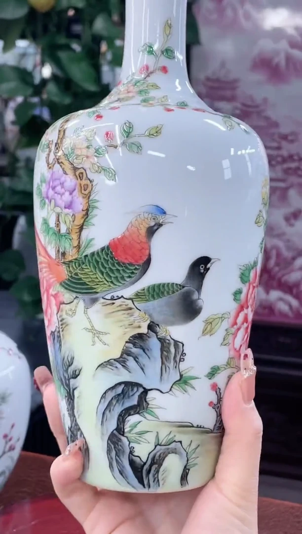 【闪购商品】028陶瓷供应链珐琅锦鸡画片赏瓶