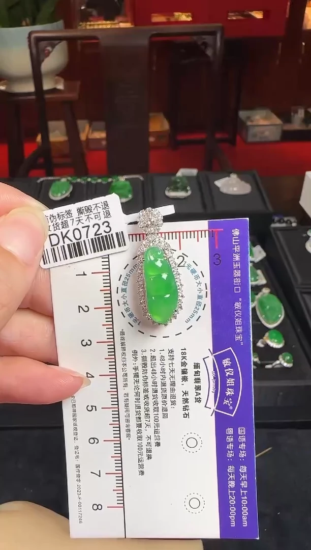 翡翠18K金镶嵌颈饰DK0723冰阳绿豆豆
