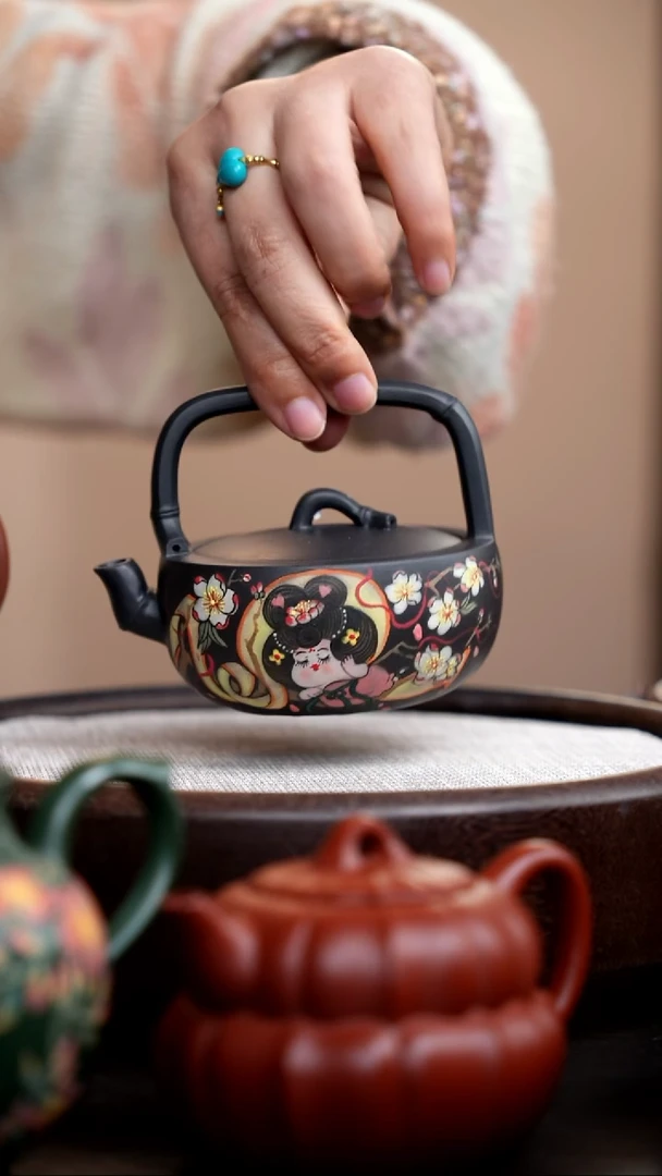 茶壶紫砂云雾天青竹节大碗提梁唐美人