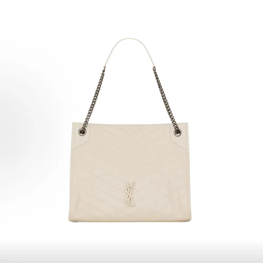 99新 YSL/圣罗兰 NIKI logo褶皱大容量链条托特包中号