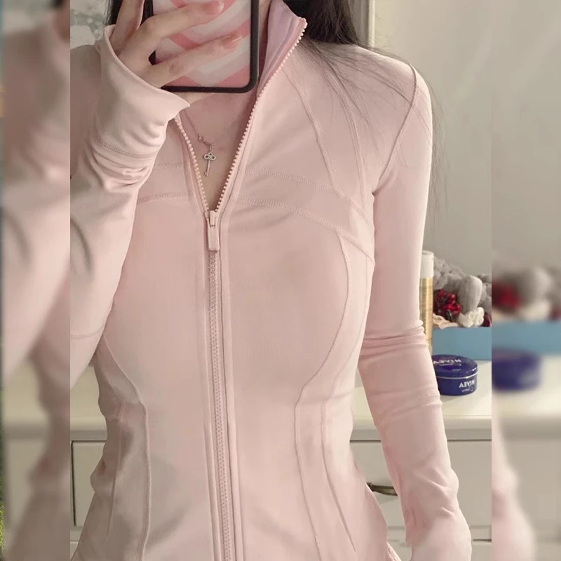 粉色修身冰丝防晒衣瑜伽服女款2026新款立领运动健身外套顺E1730-