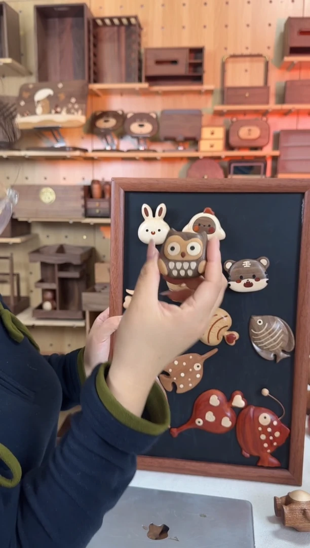 木实木猫头鹰冰箱贴