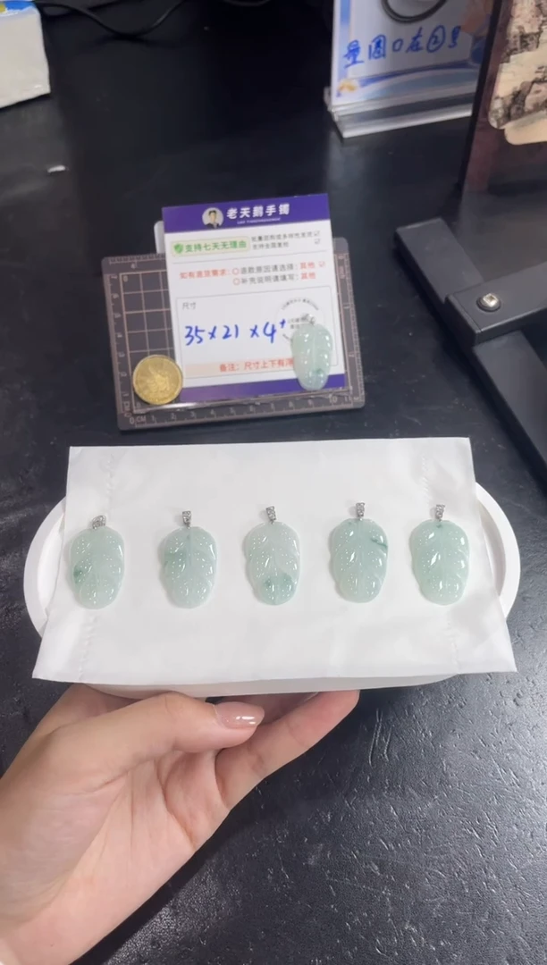18K金镶嵌挂件翡翠叶子FL7配绳//多样性发其一ZBCP