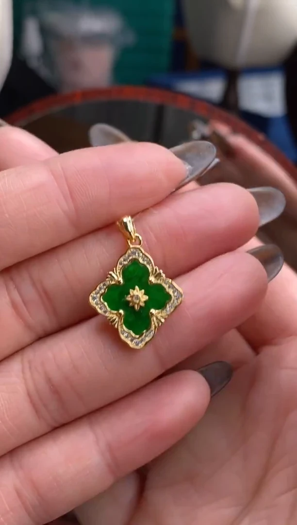 颈饰银S925镶嵌翡翠楼**雨净货19246