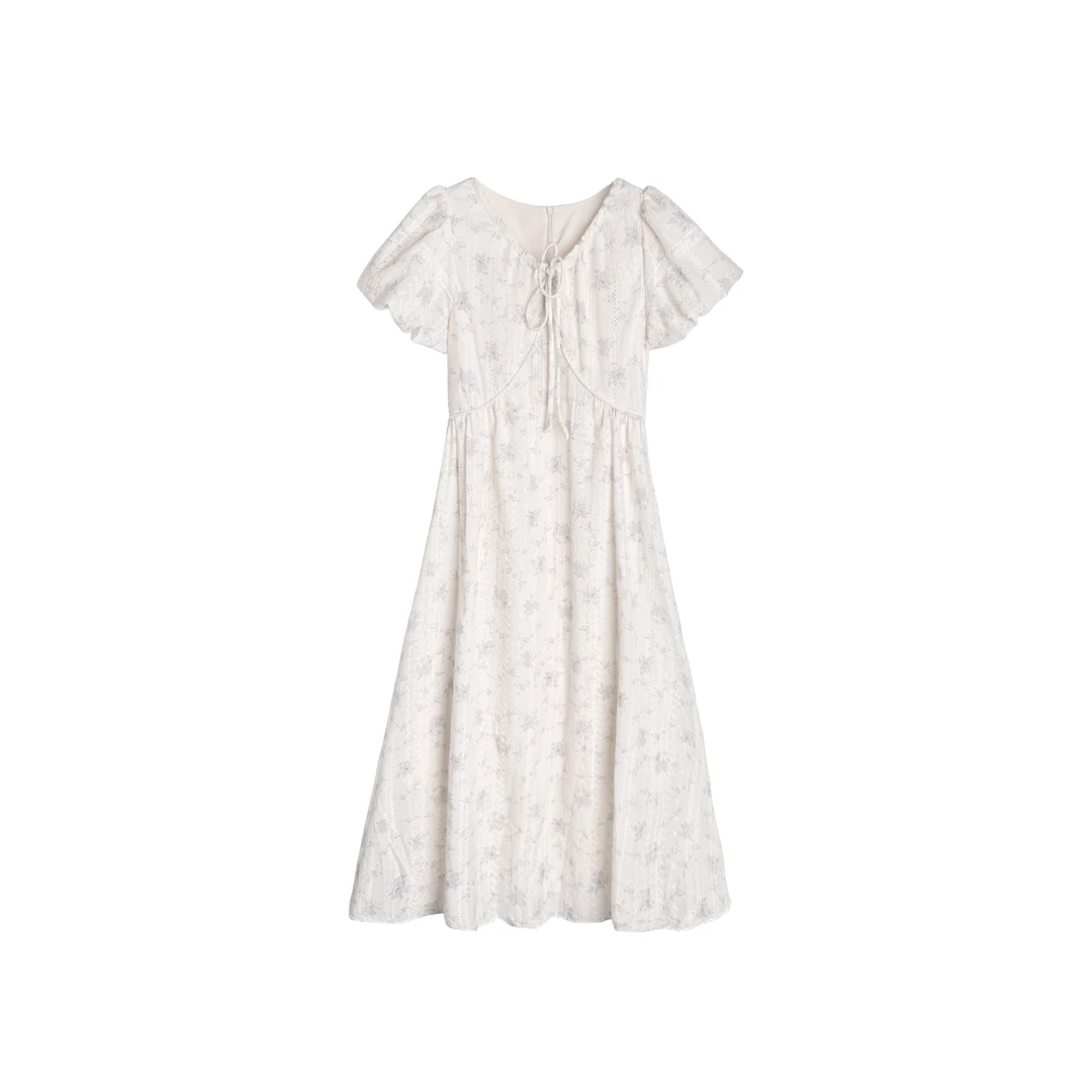 【绿子粉丝专享】法式碎花连衣裙抽绳绑带刺绣蕾丝拼接长裙TY9088