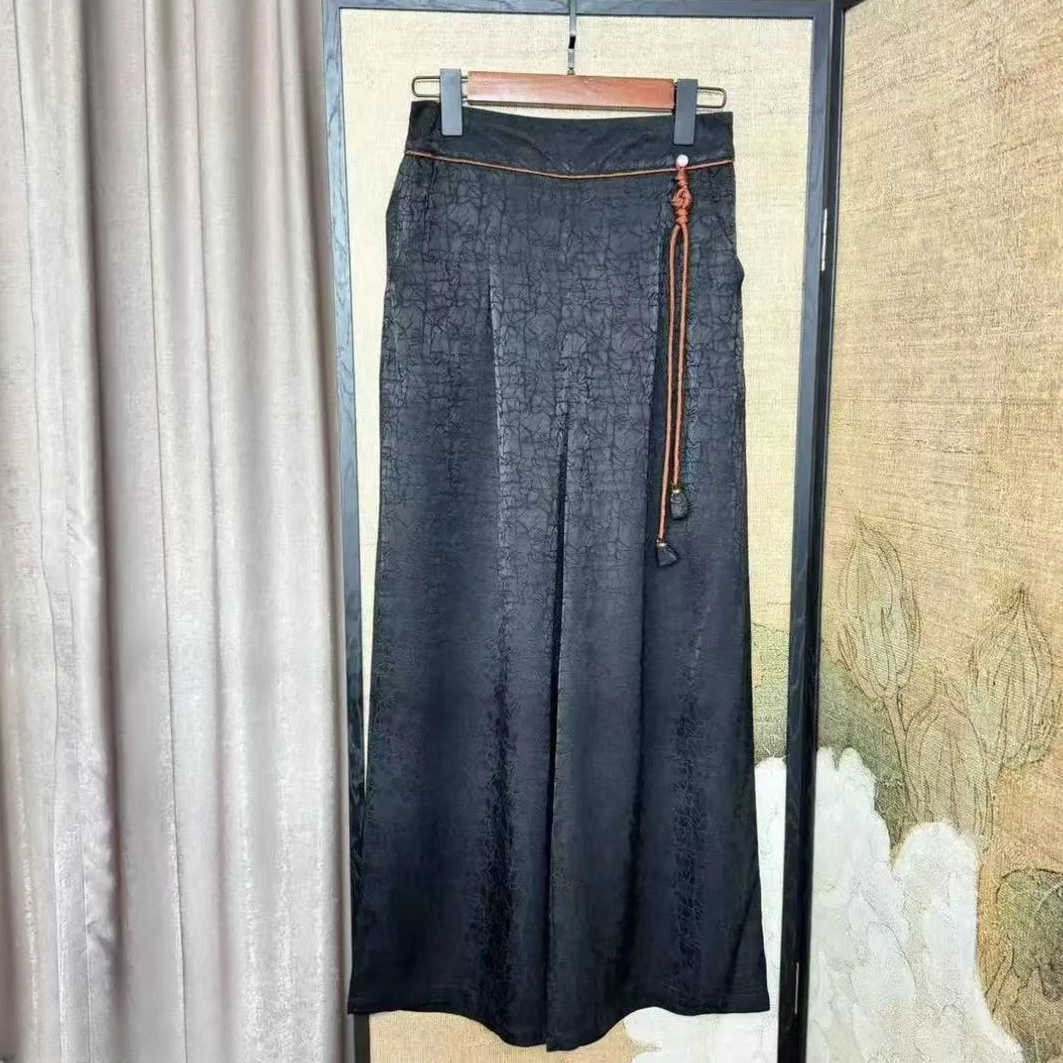 【兮奈何兮1259】新中式简约时尚真丝阔腿裤百搭