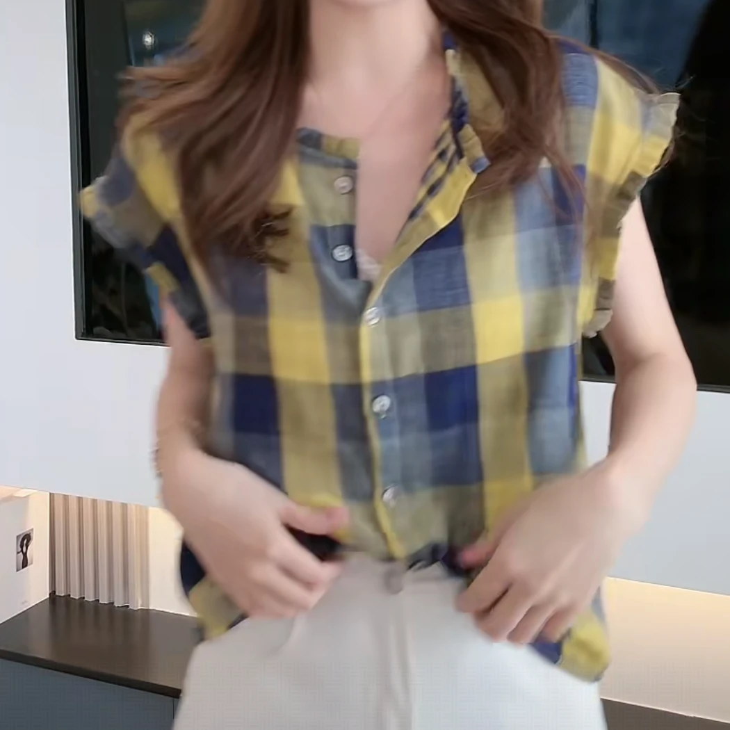 洋气休闲格子背心衬衫时尚无袖衬衣女2025年夏季新款防晒衬衣