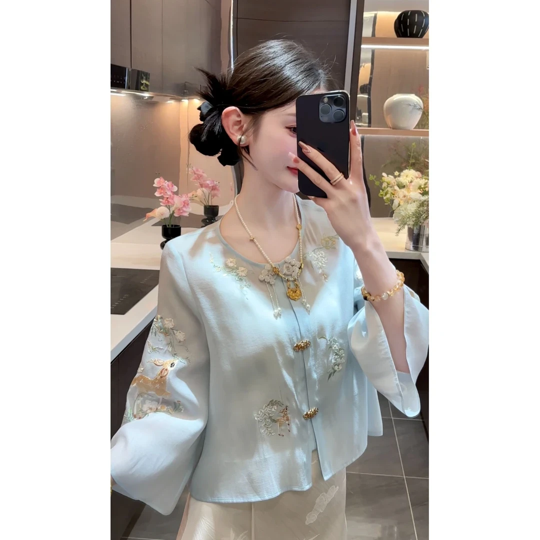 新中式中国风连衣裙女夏季2025新款唐装改良盘扣上衣气质长款裙子