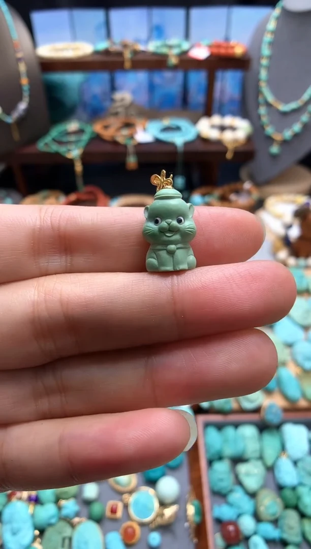 未镶嵌绿松石挂件精工绿松石猫猫