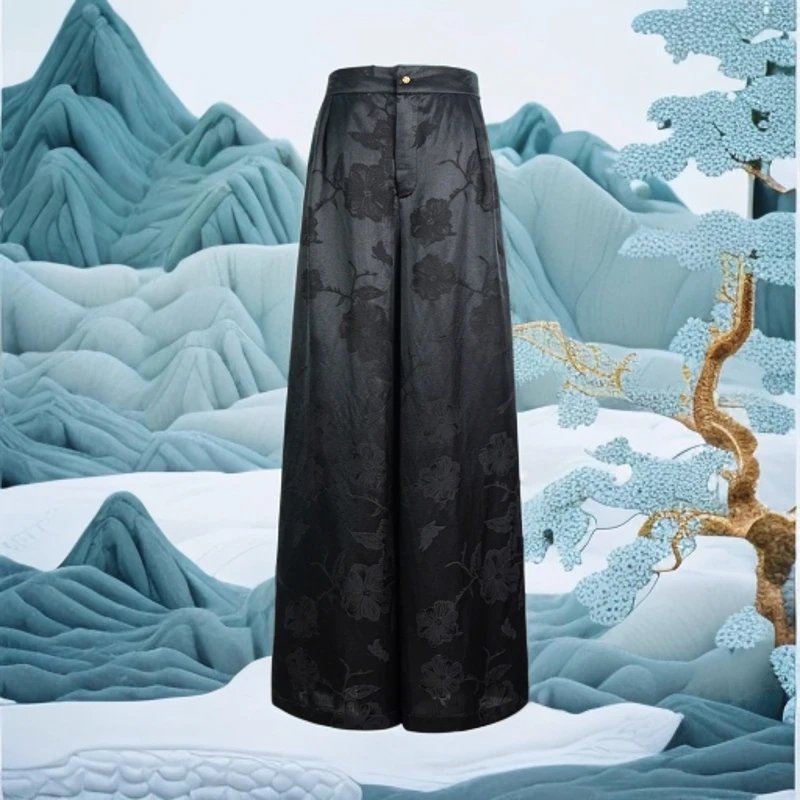 LN2025春夏新款时尚复古设计师带拉链喇叭休闲裤阔腿裤64078M-1