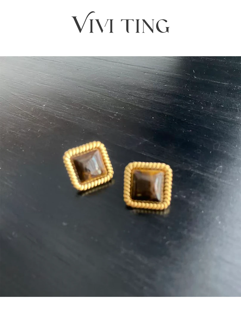非金属亚克力耳饰 【VIVI·TING】婷姐推荐秋冬美拉德方形金属边耳饰