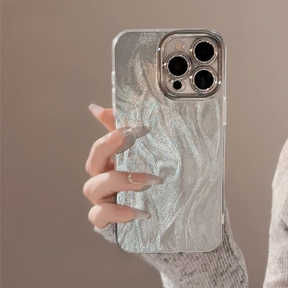 适用新款苹果17Promax镜头膜 16/15pm防摔 14高级银色羽纱手机壳