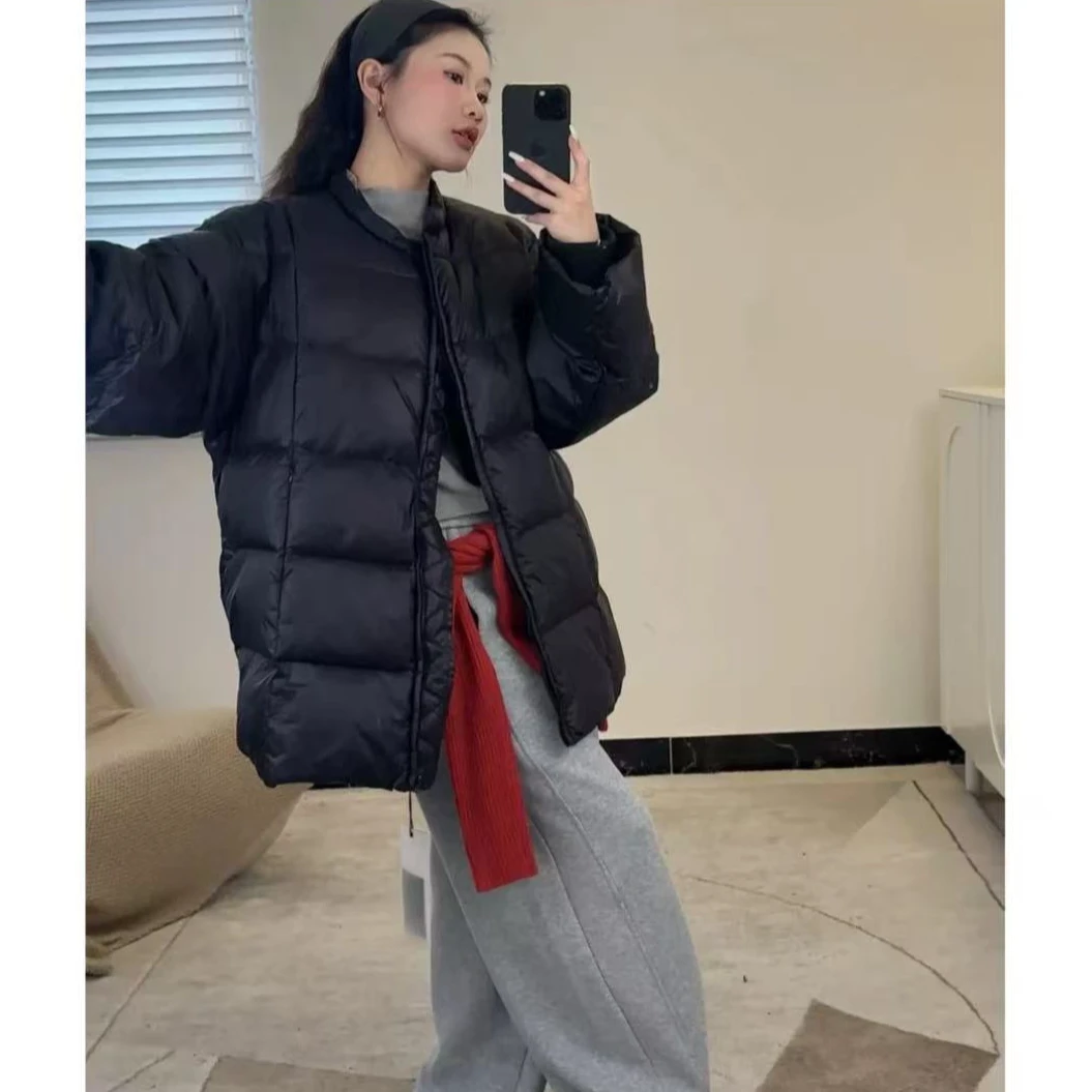 2024年秋冬季爆款圆领无领宽松韩版极简风超厚外套