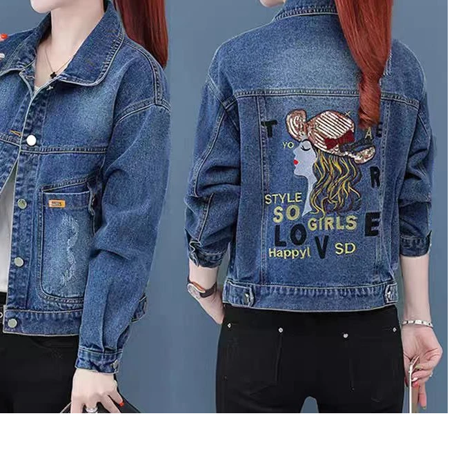 后背刺绣短款牛仔外套